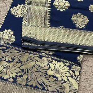 Banarasi silk saree with rich zari border in Navy Blue